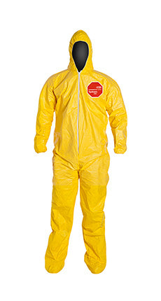 DuPont™ Tychem® 2000 Yellow Polyethylene Coverall, Standard Fit Hood. Elastic Wrists. Attached Socks. Yellow (QC122SYL)