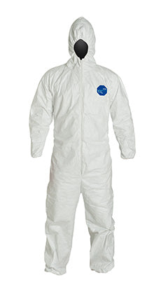 DuPont™ Tyvek® 400 Coverall, Comfort Fit Design, Respirator Fit Hood, Elastic Wrists and Ankles, Elastic Waist, White (TY127SWH)