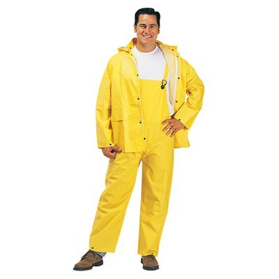 Rainwear, 3-Piece Set Includes Jacket with Detachable Hood and Bib Overalls, Yellow, .35 mm PVC/Polyester (1220)