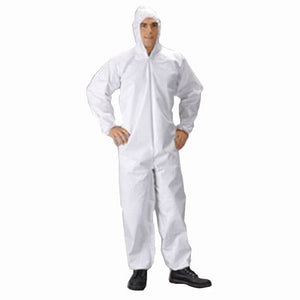 Lakeland MicroMax Coverall, White with Zipper Closure and Attached Hood (TG428)